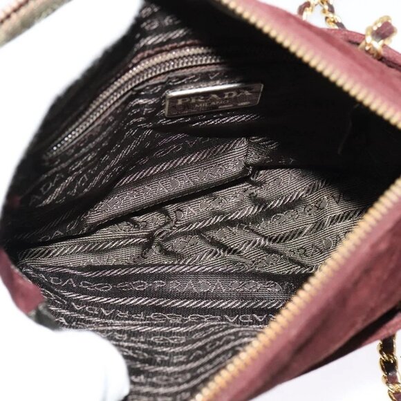 PRADA Chain Shoulder Bag Suede Brown Gold Auth - Picture 12 of 16